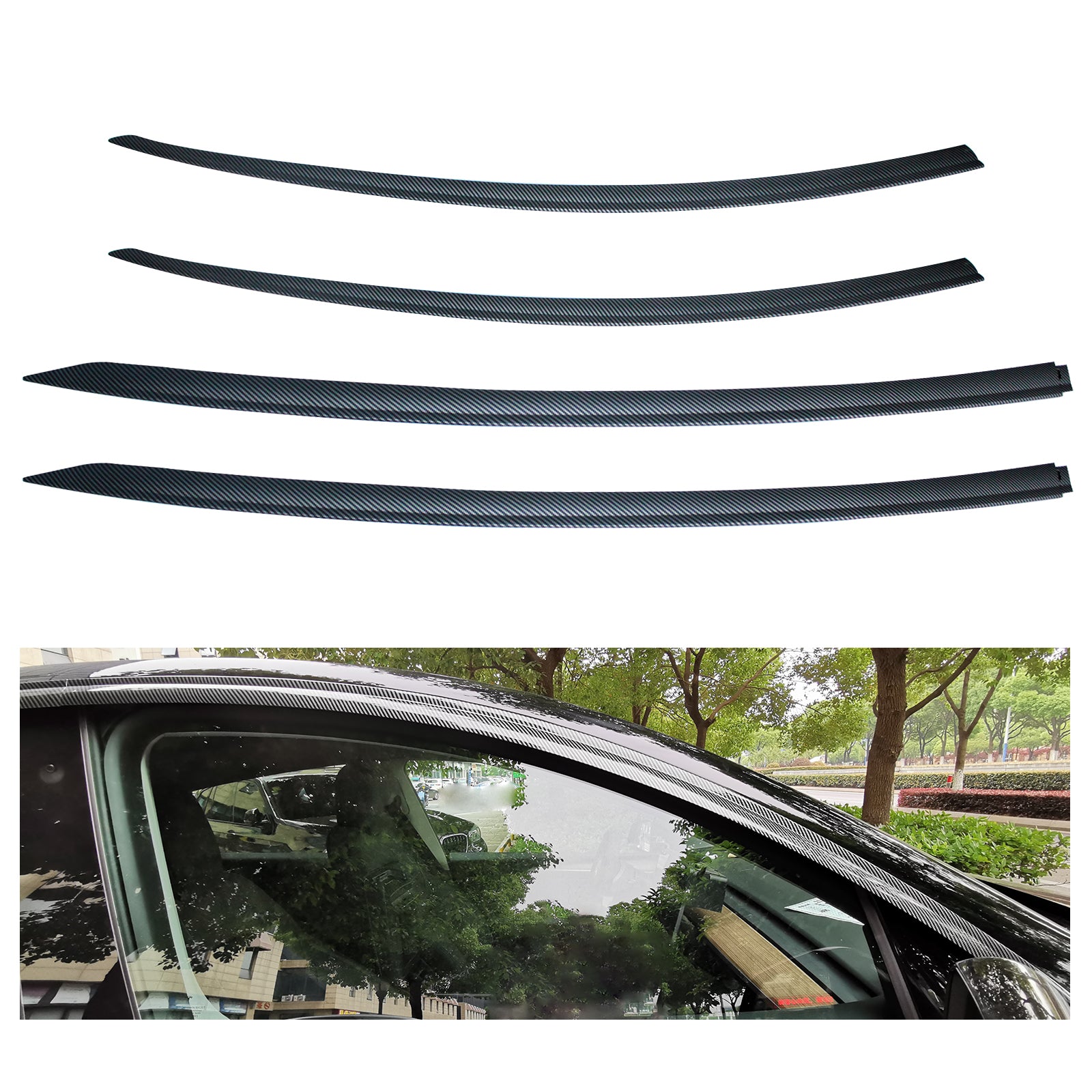 Brand New 4Pcs Side Window Visor Vent Deflector Carbon Fibre For 2019-2023 Tesla Model Y