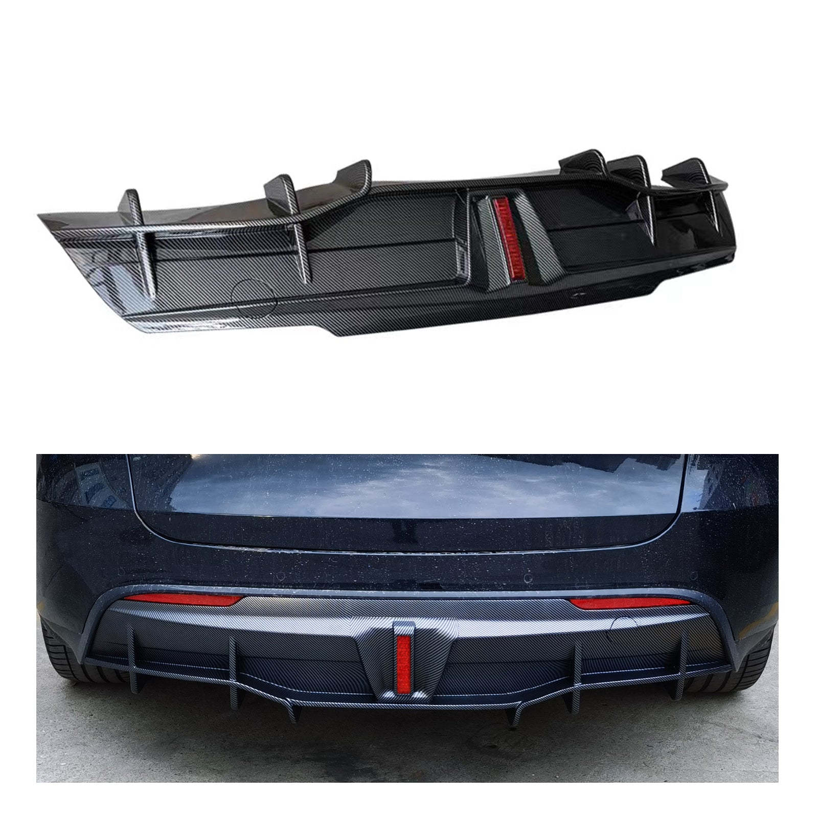 Brand New Rear Bumper Diffuser Lip W/ Red Light Fits 2019-2022 Tesla Model Y