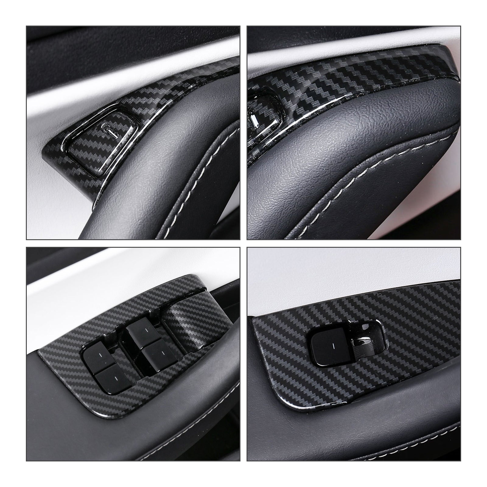 Brand New 2019-2023 Model Y/2021-2022 Model 3 Window Door Panel Glossy Carbon Fiber Wrap Trim Full Set (14 Pcs)